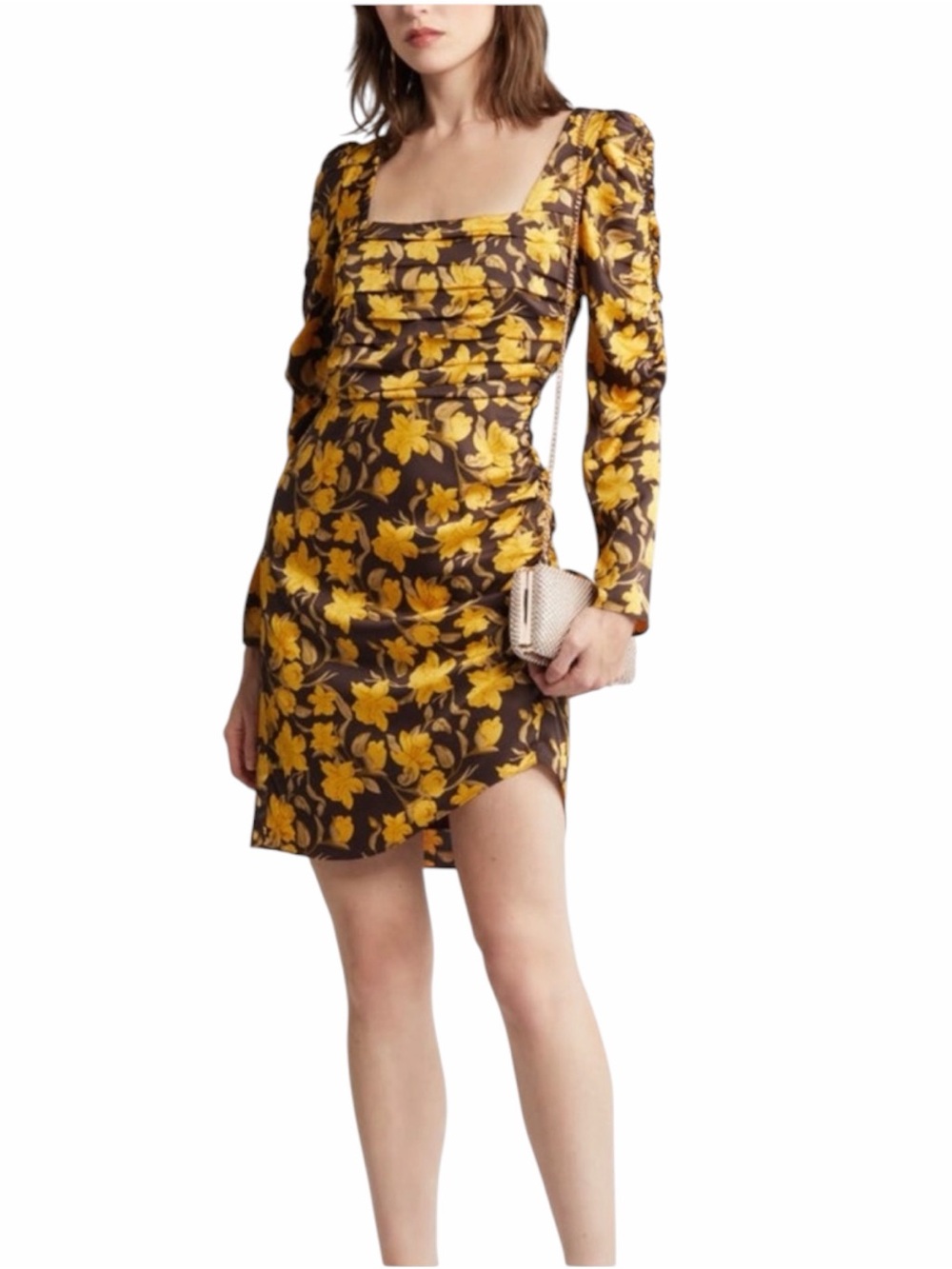 NEW Floret Studios Floral Shirred Long Sleeve Mini Dress Size XS